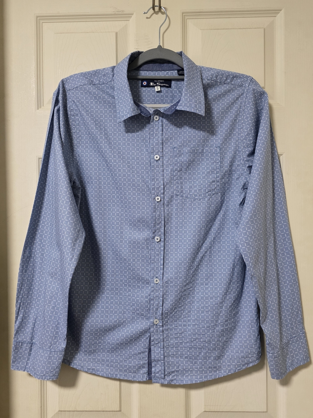 Ben Sherman Light Blue Geometric Print Long-Sleeve Shirt